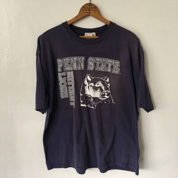 Vintage Penn State Nittany Lions 1990's 90's Distressed Navy Blue Graphic Shirt - Picture 1 of 2